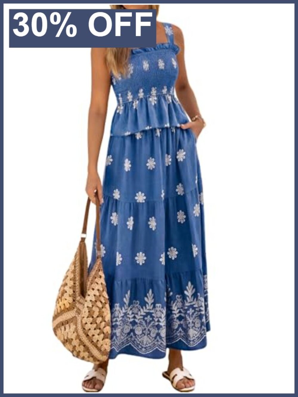 Women 2 Piece Skirt Set Smocked Tank Top Maxi Skirt Boho Vacation Outfit